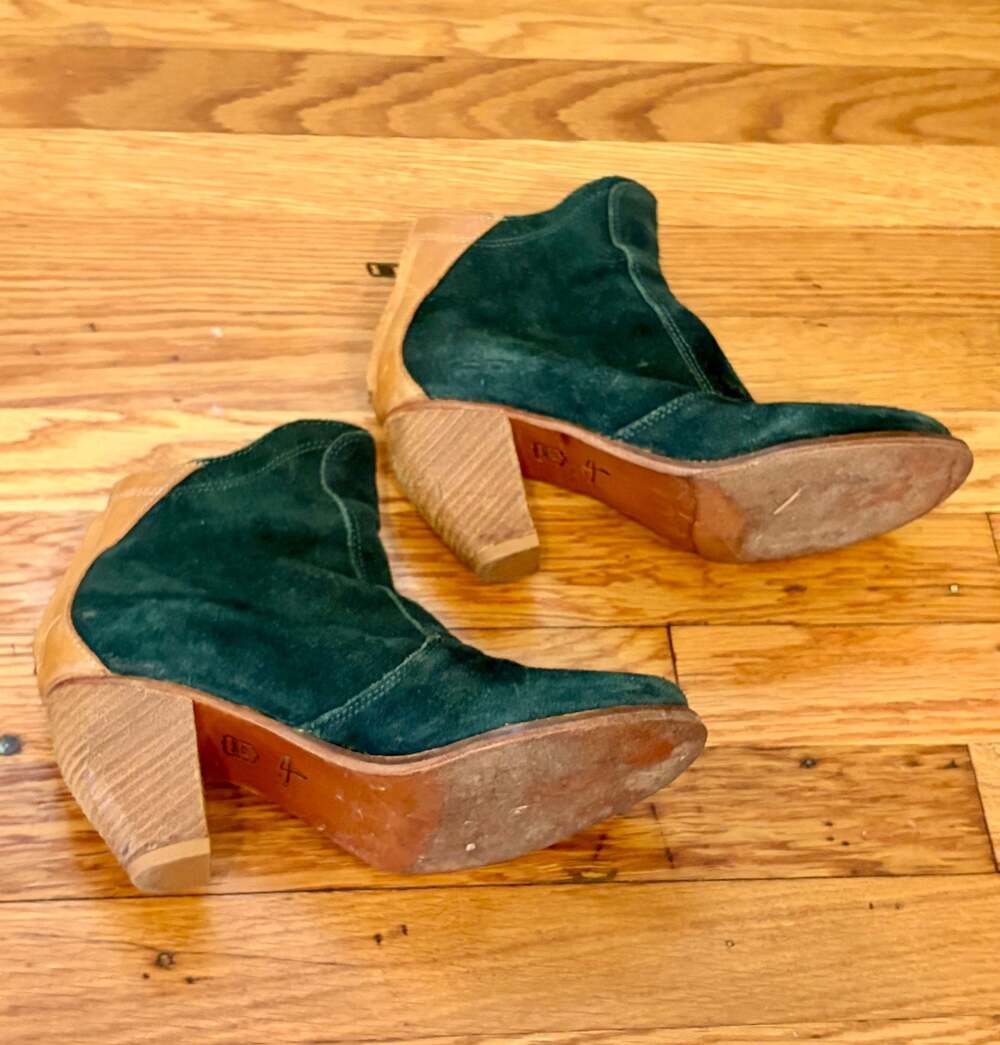 J Shoes Ranch 2 Green Suede Leather Zipper Ankle Boots Booties Women’s Size 7